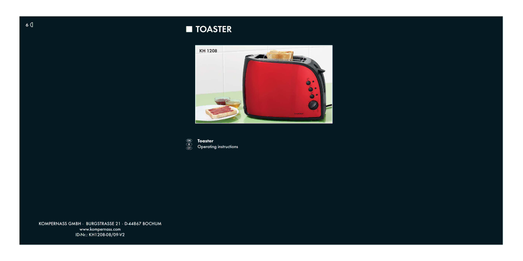 Kompernass KH 1208 operating instructions Toaster 