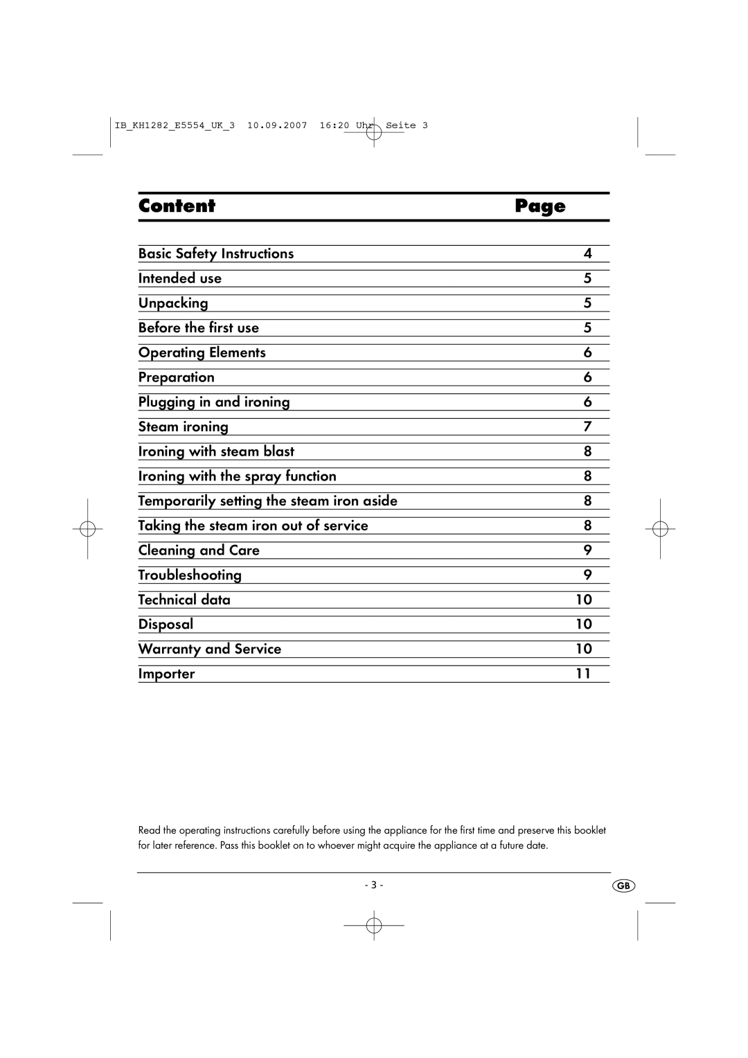 Kompernass KH 1282 operating instructions Content 