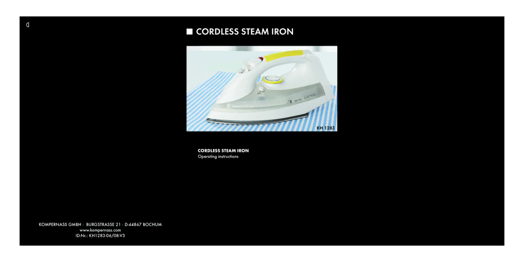 Kompernass KH 1283 operating instructions Cordless Steam Iron 