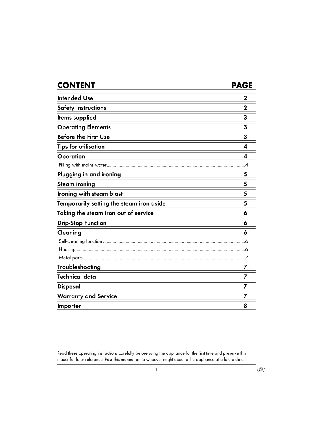 Kompernass KH 1283 operating instructions Content 