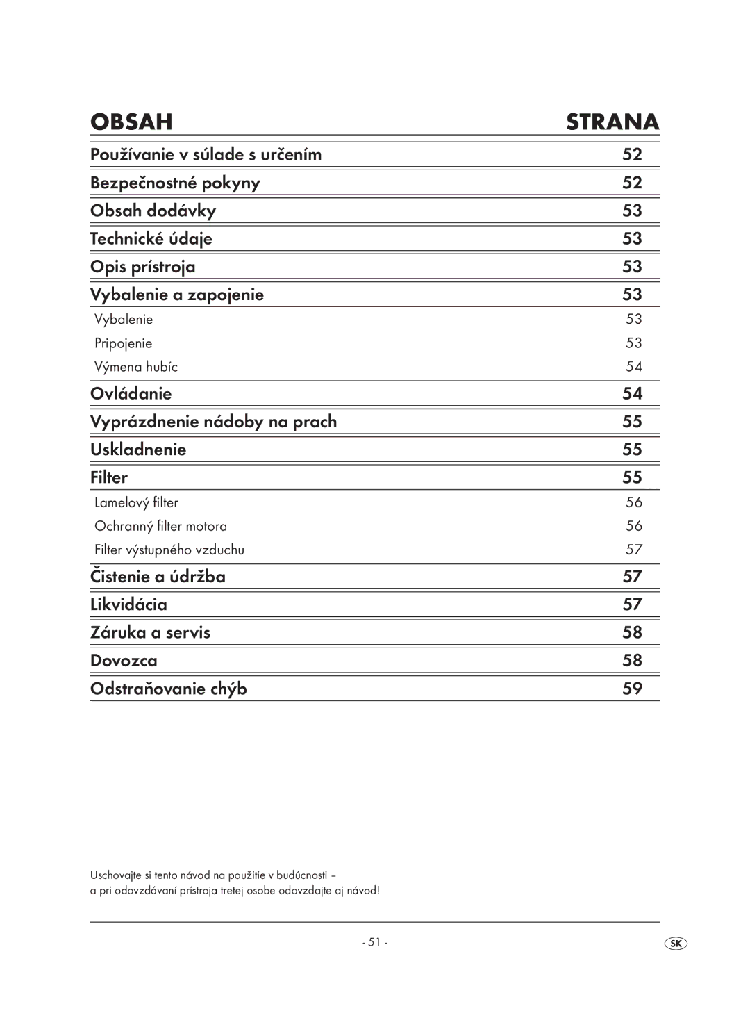 Kompernass KH 1410 operating instructions Ovládanie Vyprázdnenie nádoby na prach Uskladnenie Filter 