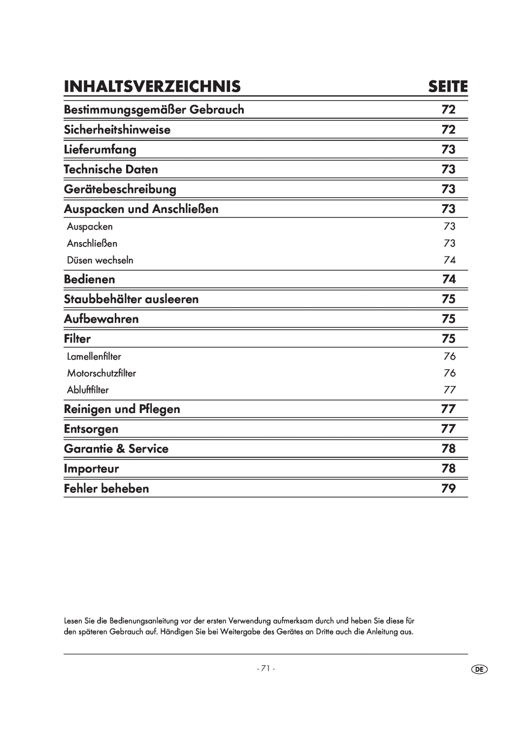 Kompernass KH 1410 operating instructions Inhaltsverzeichnis, Seite 
