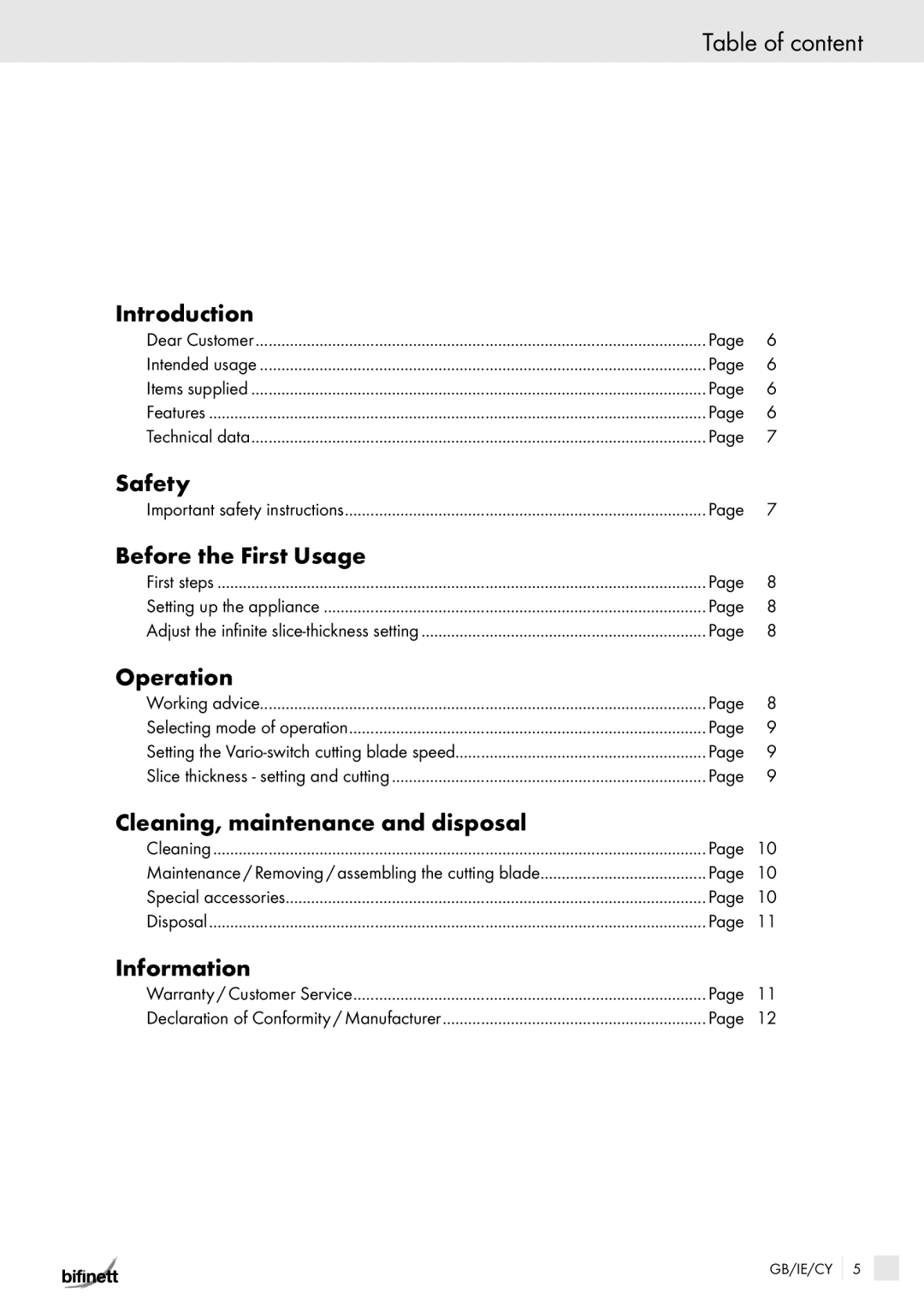 Kompernass KH 150 manual Table of content 