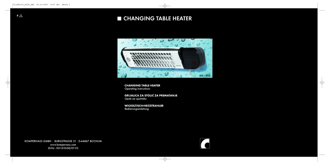 Kompernass KH 1510 manual Changing Table Heater, Operating instructions, Grijalica Za Stoliæ Za Prematanje 