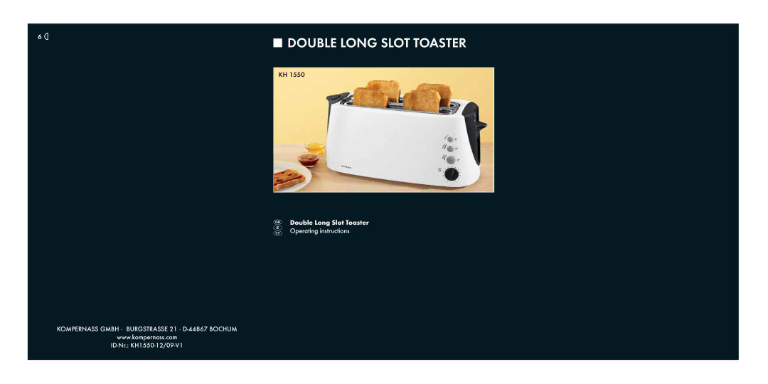 Kompernass KH 1550 operating instructions Double Long Slot Toaster 