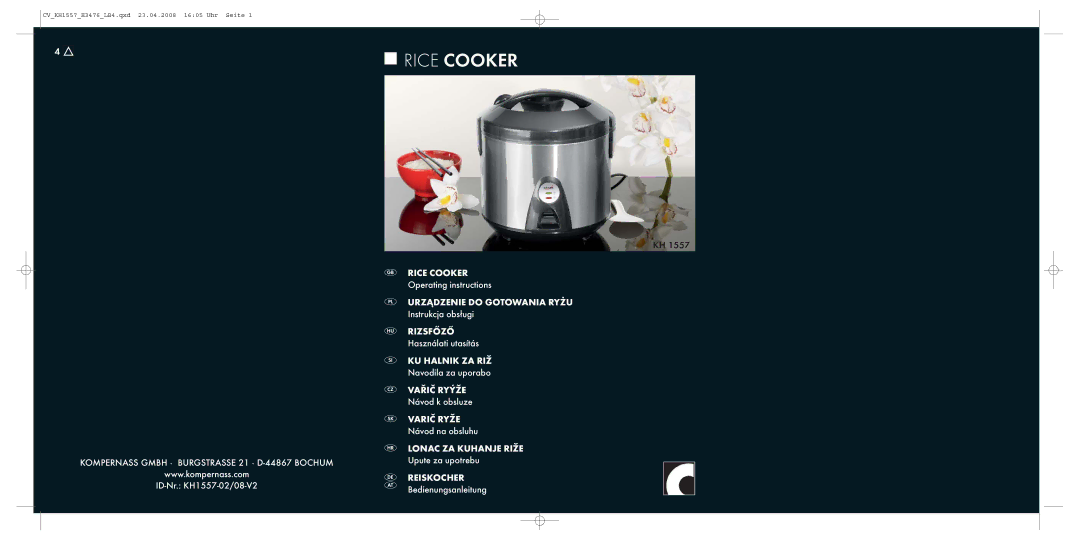 Kompernass KH 1557 operating instructions Rice Cooker 