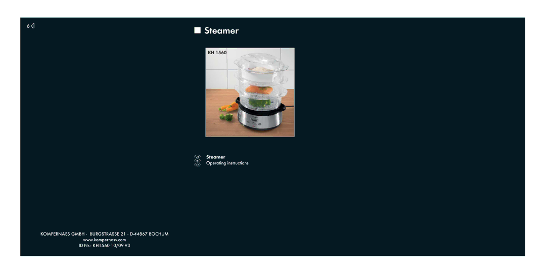 Kompernass KH 1560 manual Steamer 