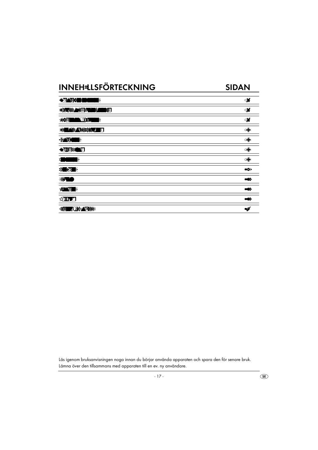 Kompernass KH 1605 manual Innehållsförteckning Sidan 