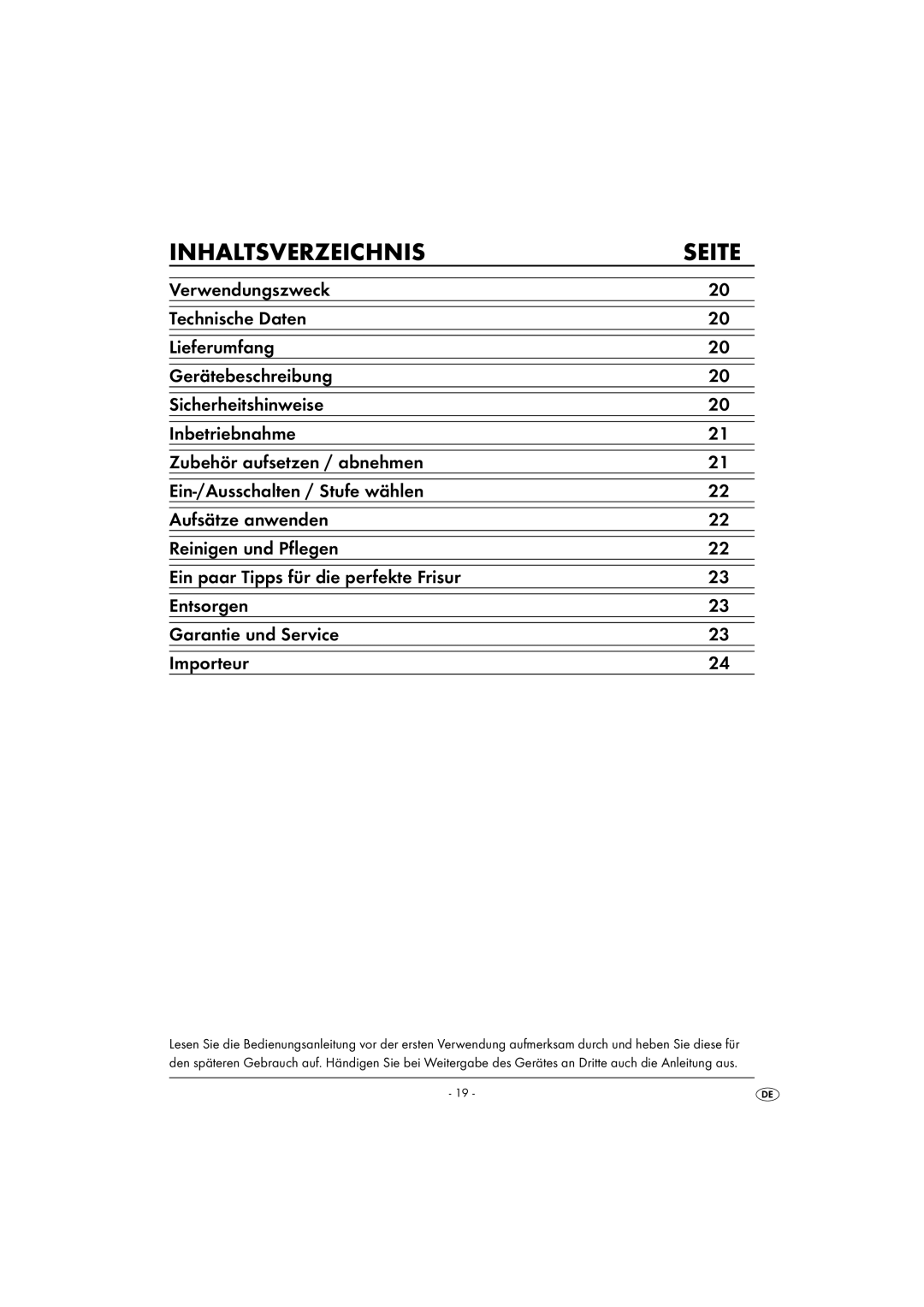 Kompernass KH 1804 operating instructions Inhaltsverzeichnis Seite 