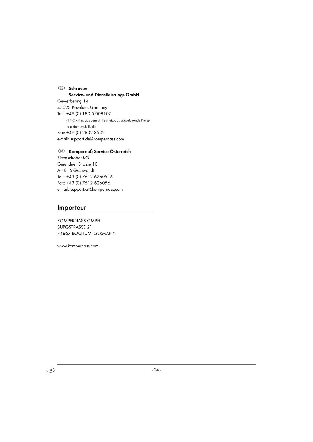 Kompernass KH 1804 operating instructions Importeur 