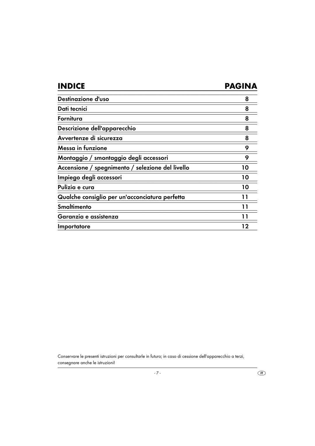 Kompernass KH 1804 operating instructions Indice Pagina 