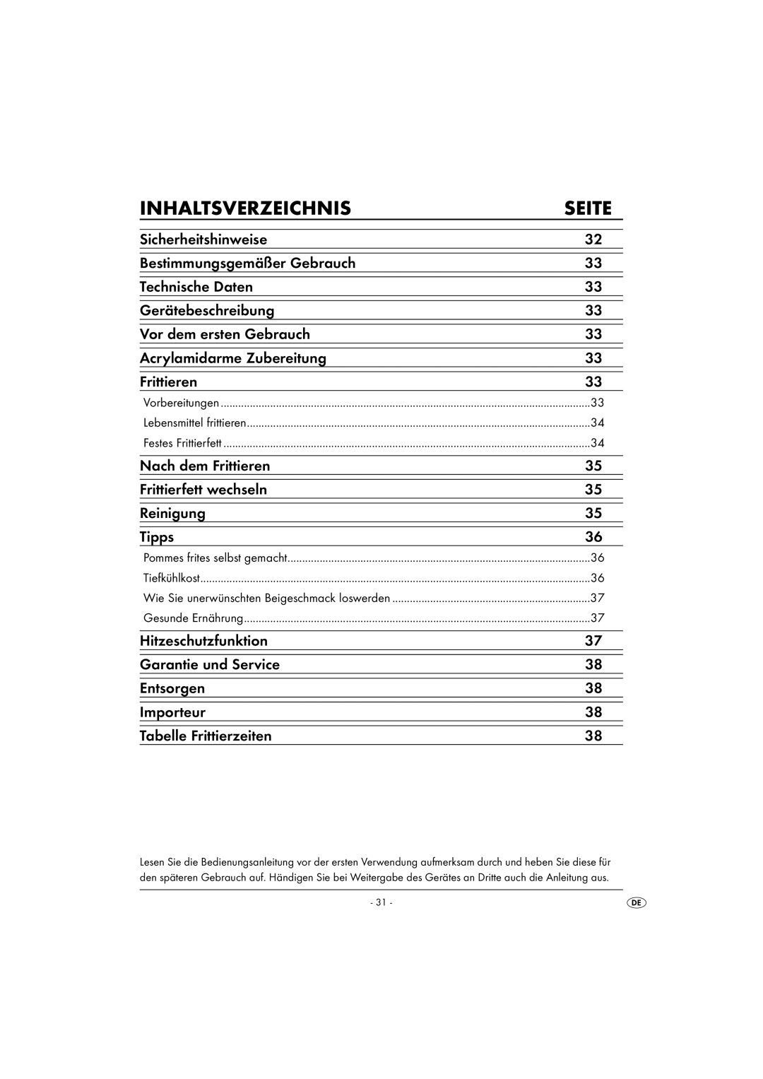 Kompernass KH 2000 operating instructions Inhaltsverzeichnis, Seite 