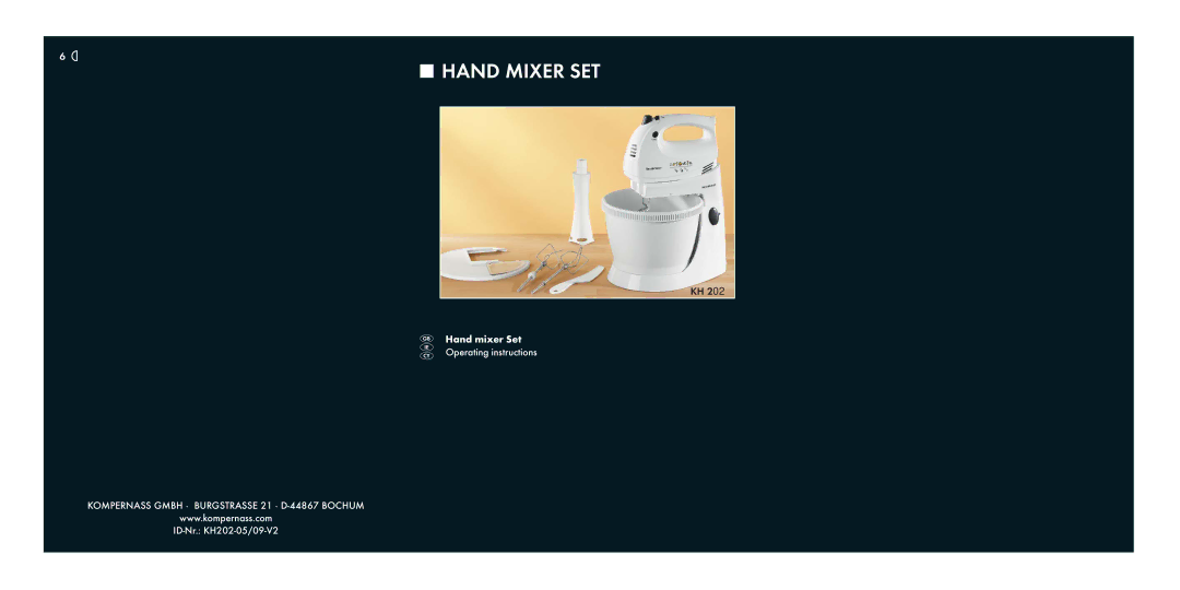 Kompernass KH 202 manual Hand Mixer SET 