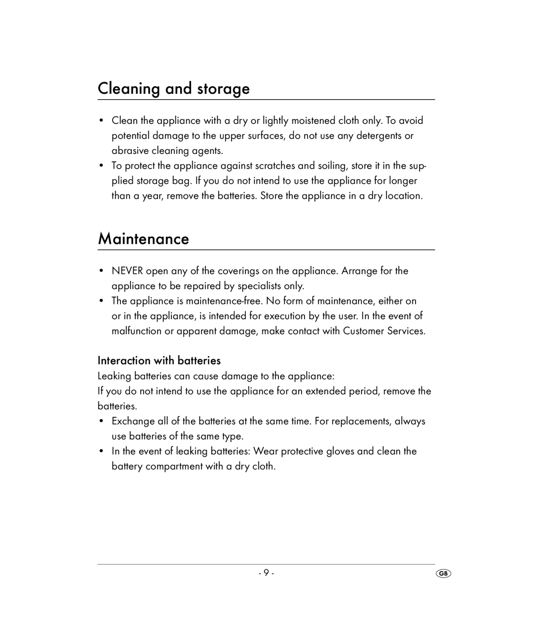 Kompernass KH 2022 manual Cleaning and storage, Maintenance 