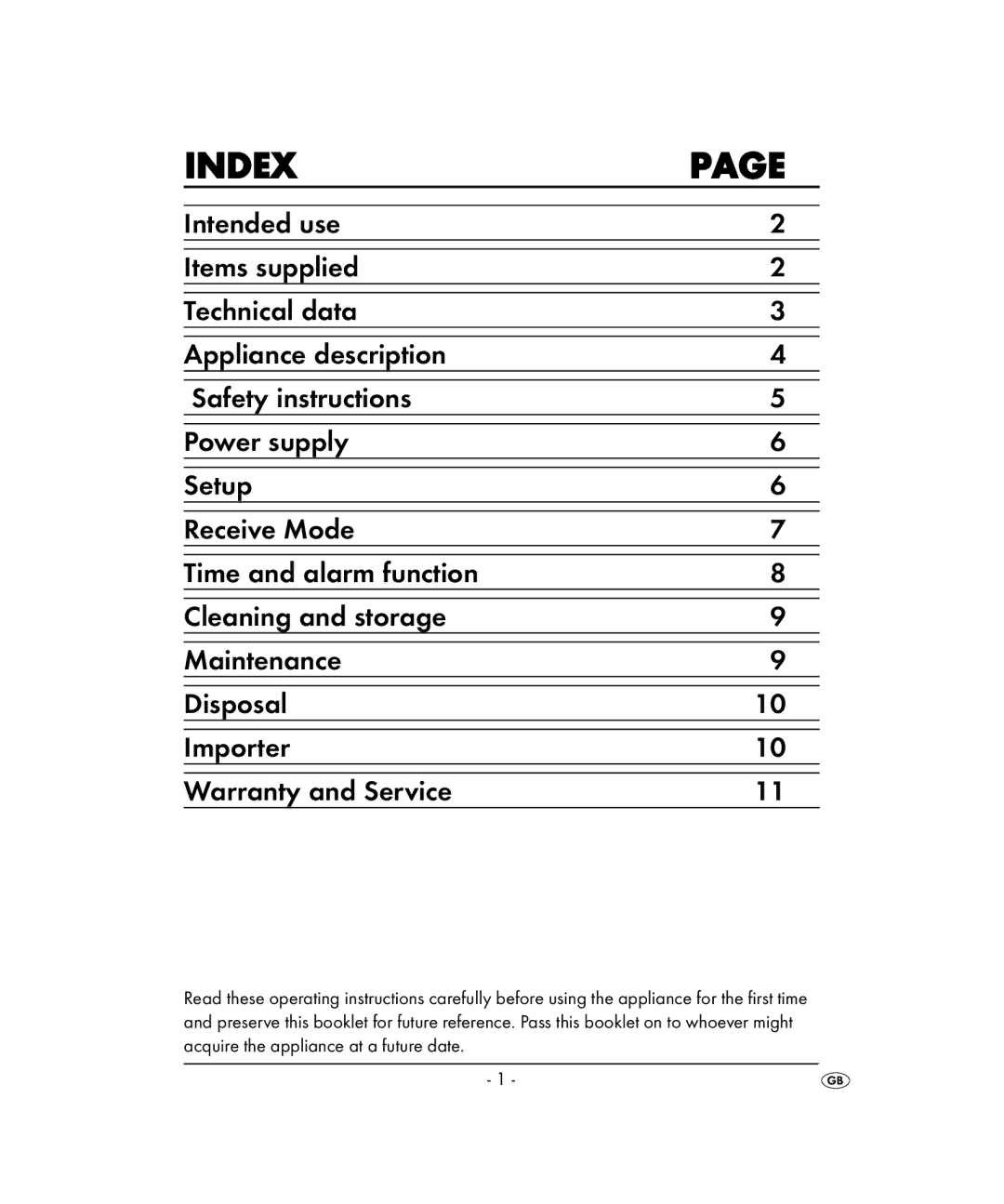 Kompernass KH 2022 manual Index 