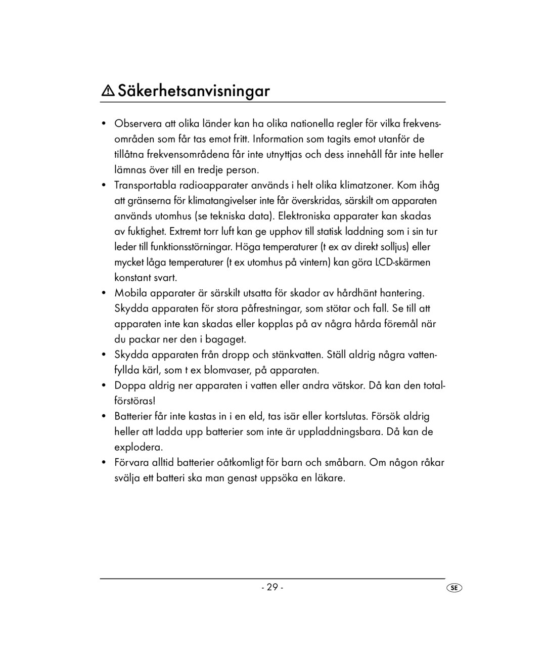 Kompernass KH 2022 manual Säkerhetsanvisningar 