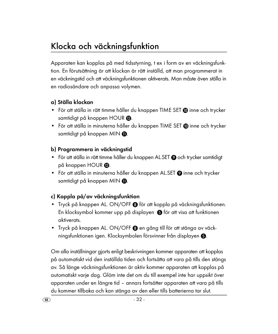 Kompernass KH 2022 manual Klocka och väckningsfunktion 