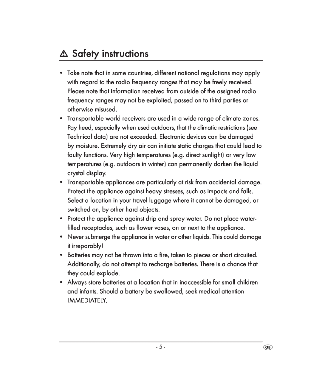Kompernass KH 2022 manual Safety instructions 