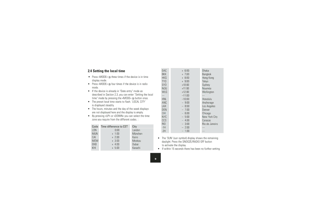 Kompernass KH 2024 manual Setting the local time 