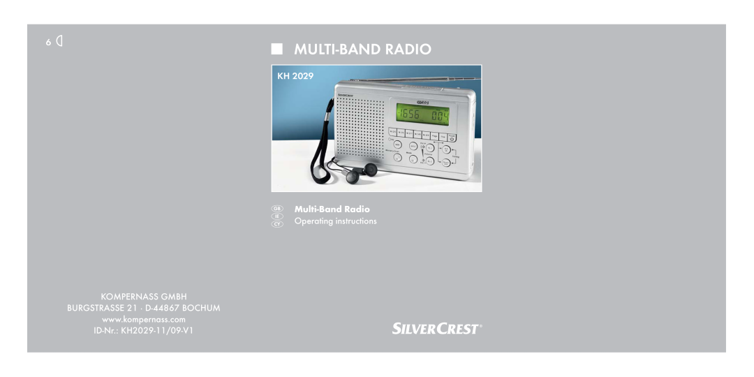 Kompernass KH 2029 manual Multi-Bandradio, KH Multi-BandRadio Operating instructions 