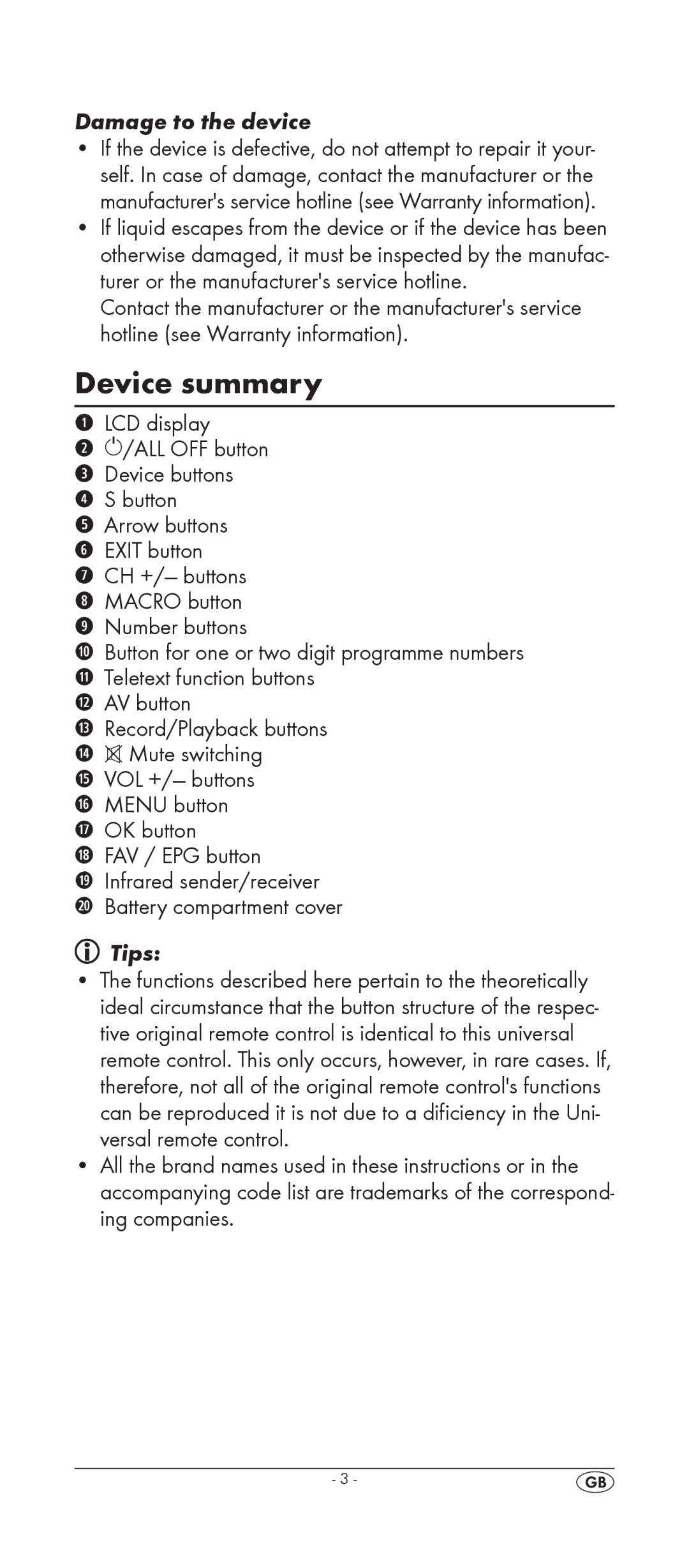 Kompernass KH 2156 manual Device summary, Damage to the device 