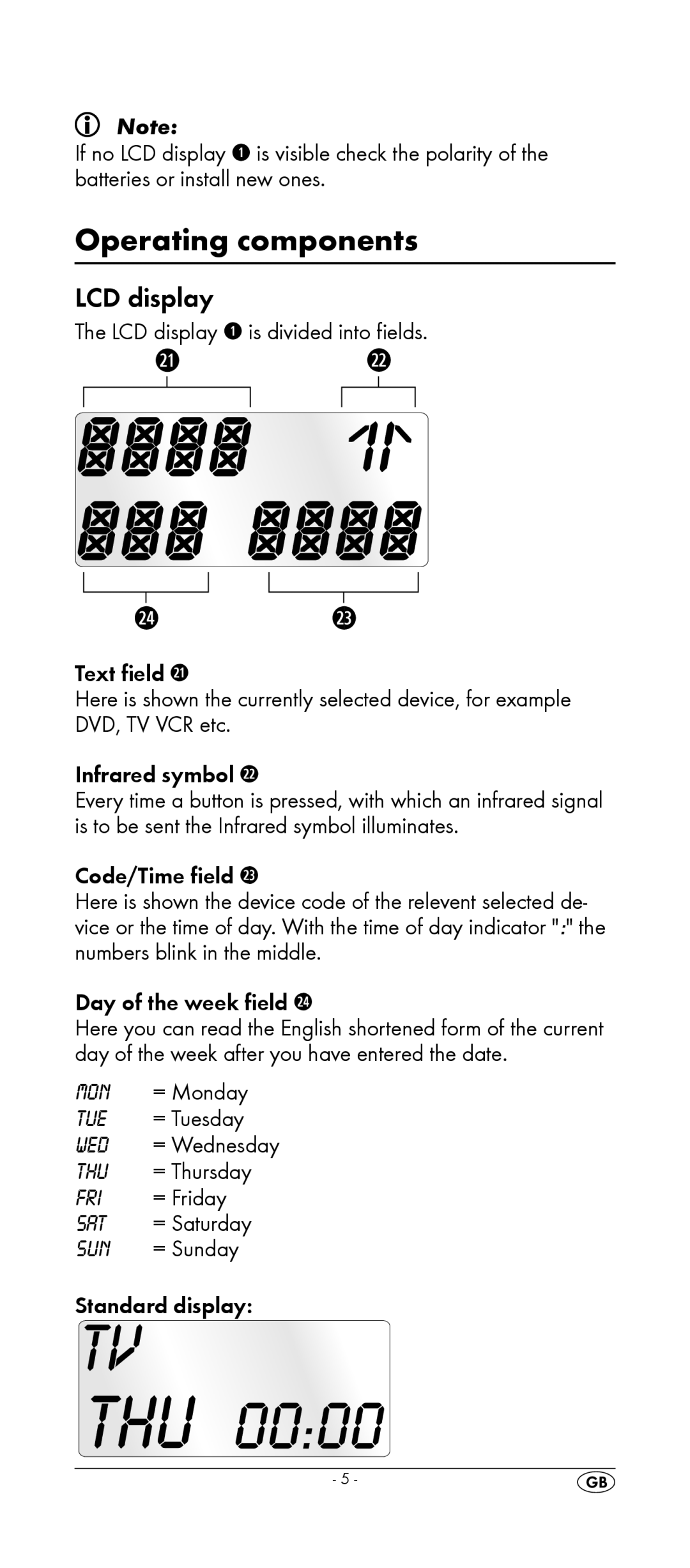 Kompernass KH 2156 manual Operating components, LCD display 