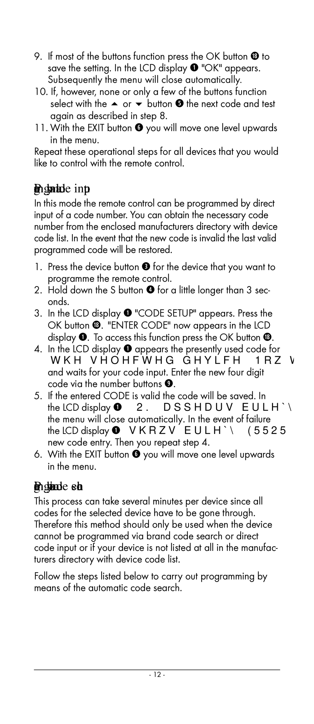 Kompernass KH 2159 Programming by manual code input, Programming by automatic code search 