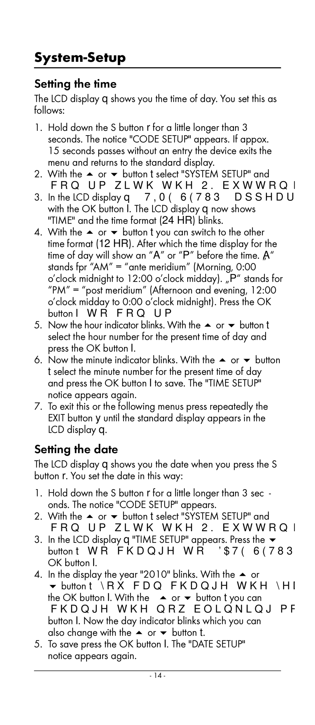 Kompernass KH 2159 manual System-Setup, Setting the time, Setting the date 