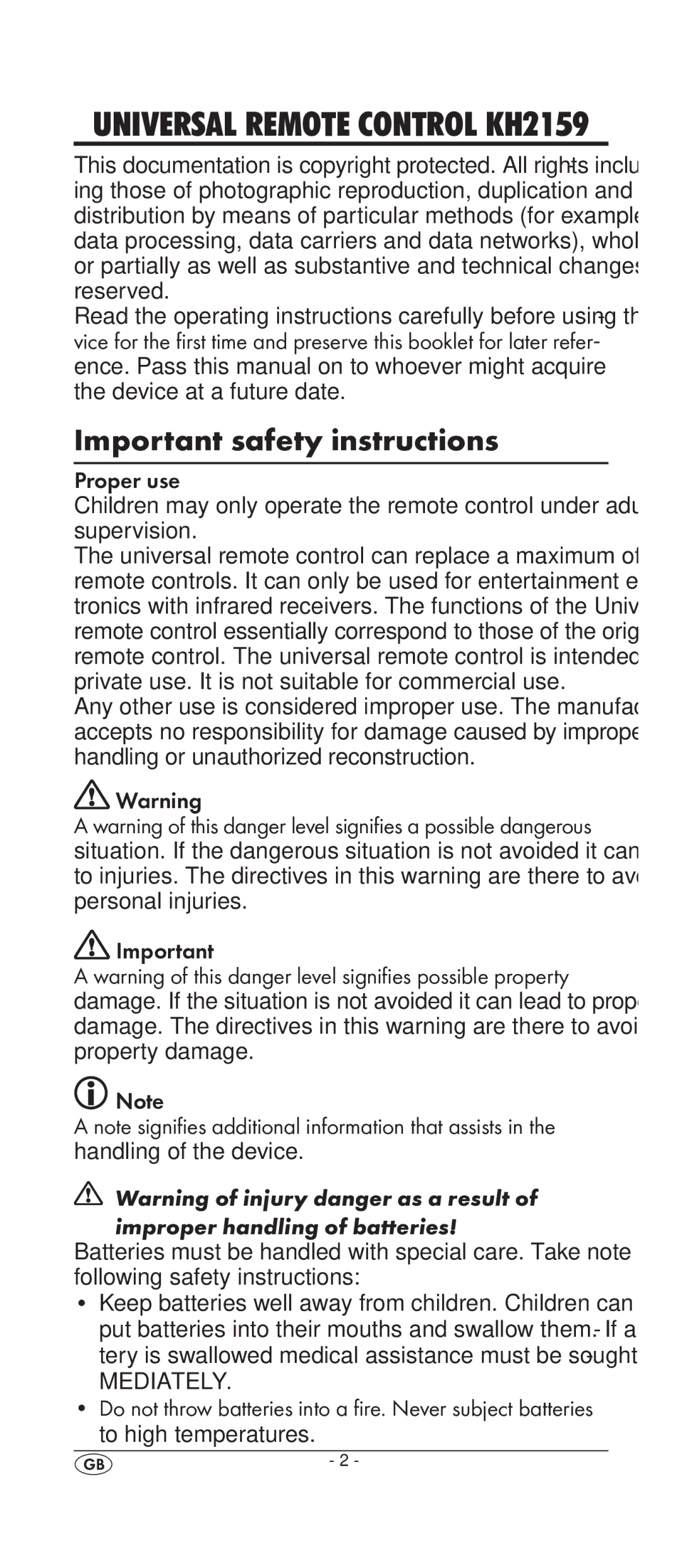 Kompernass KH 2159 manual Important safety instructions, Device at a future date, To high temperatures 