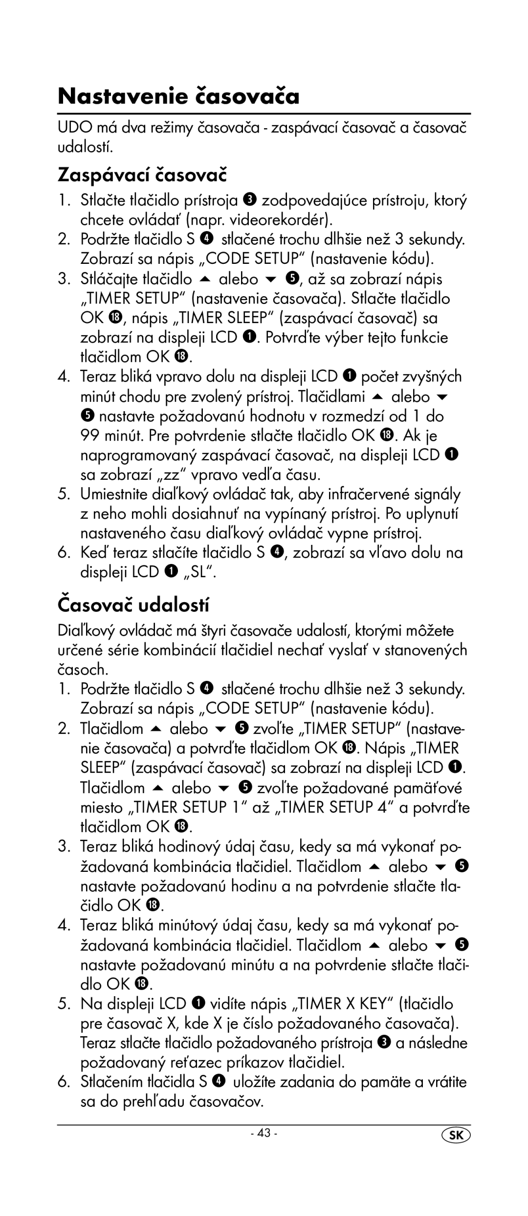 Kompernass KH 2159 manual Nastavenie časovača, Zaspávací časovač, Časovač udalostí 