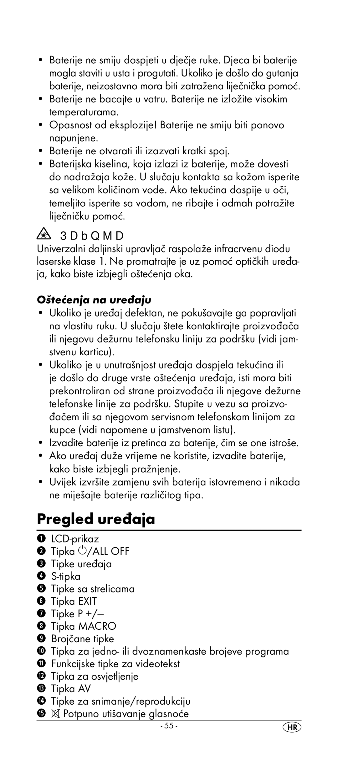 Kompernass KH 2159 manual Pregled uređaja, LCD-prikaz Tipka /ALL OFF e Tipke uređaja r S-tipka 