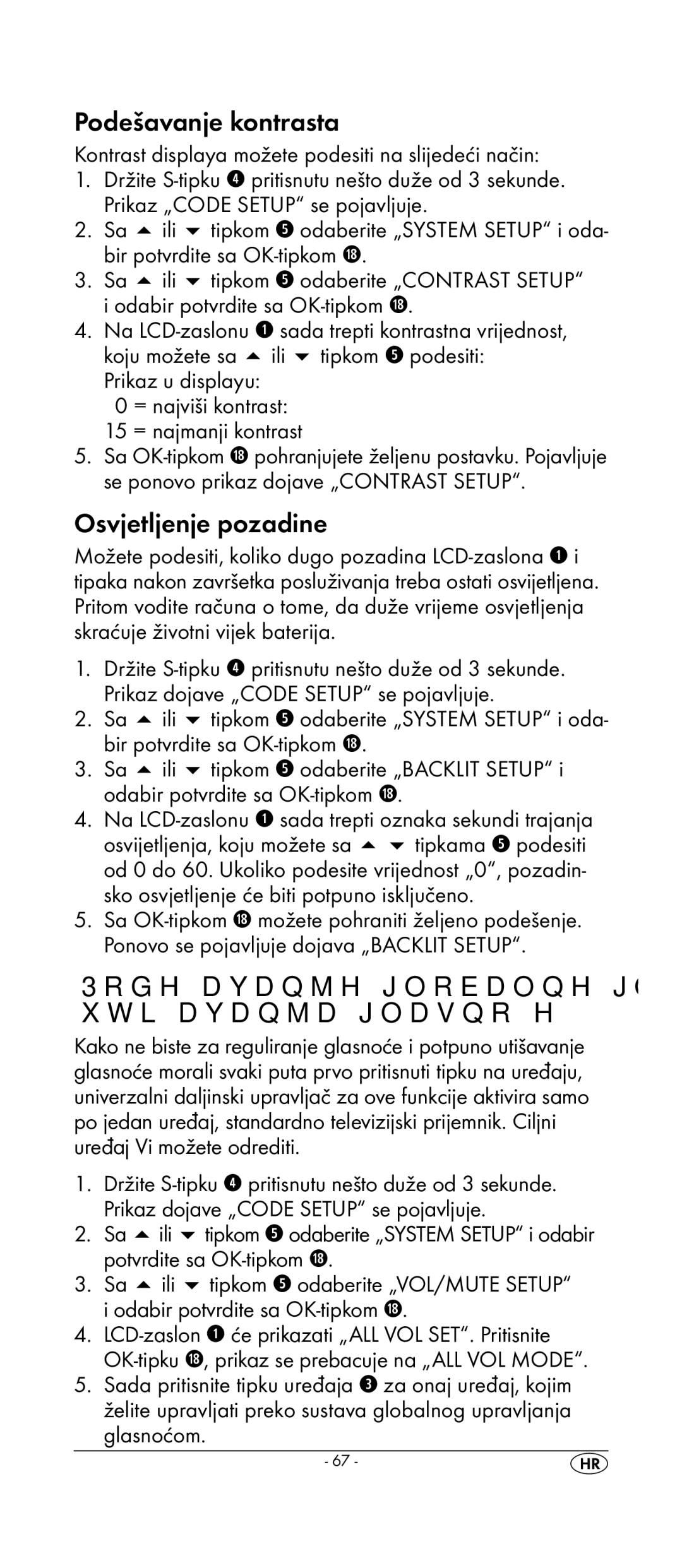 Kompernass KH 2159 manual Podešavanje kontrasta, Osvjetljenje pozadine 