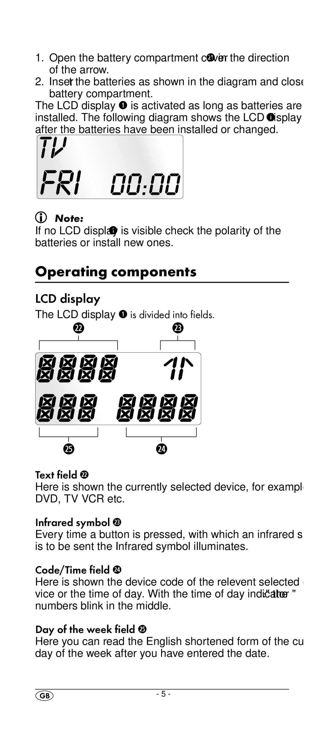 Kompernass KH 2159 manual Operating components, LCD display 