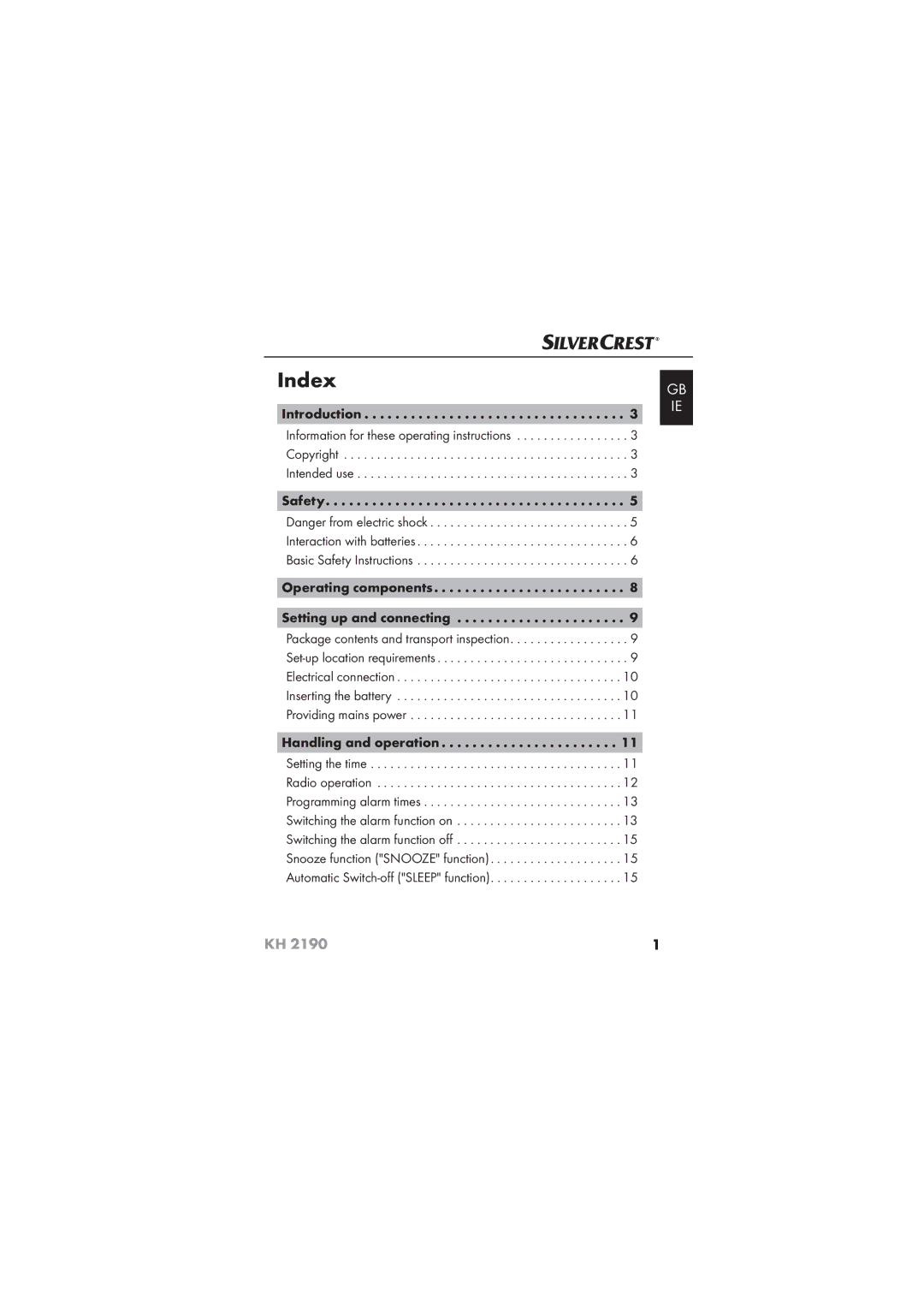 Kompernass KH 2190 operating instructions Safety, Operating components 