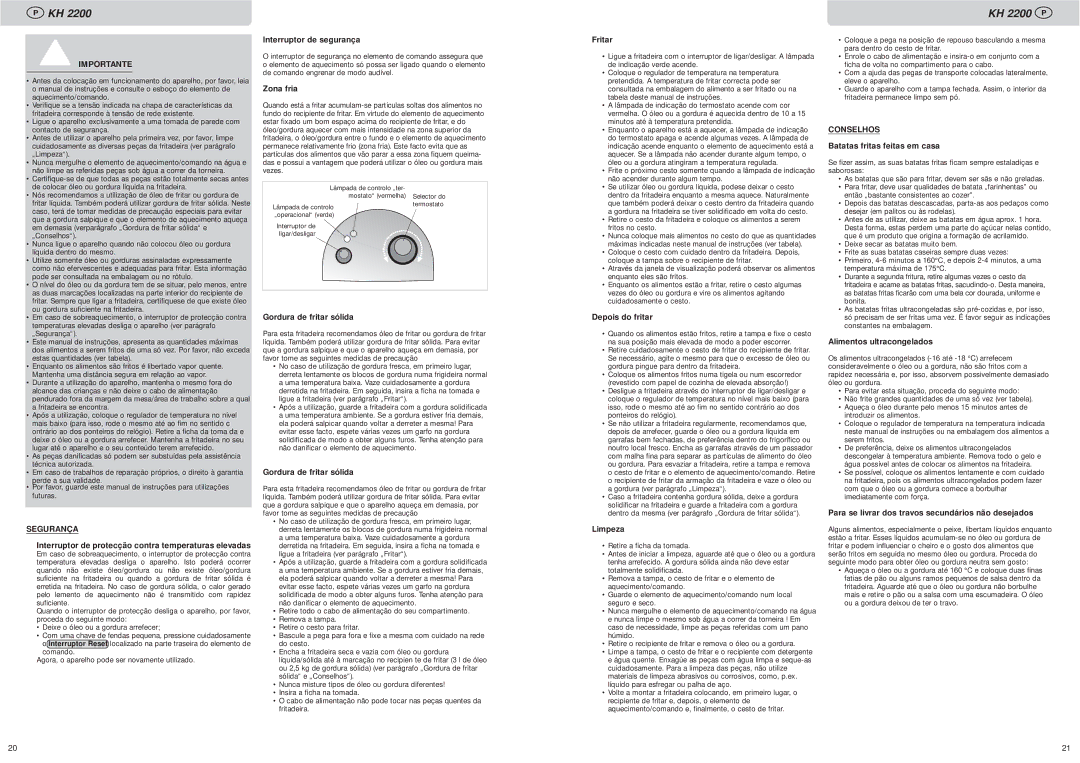 Kompernass manual KH 2200 P, Segurança, Conselhos 