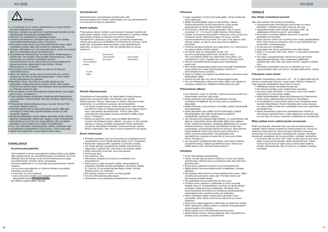 Kompernass KH 2200 manual Turvallisuus, Vinkkejä 