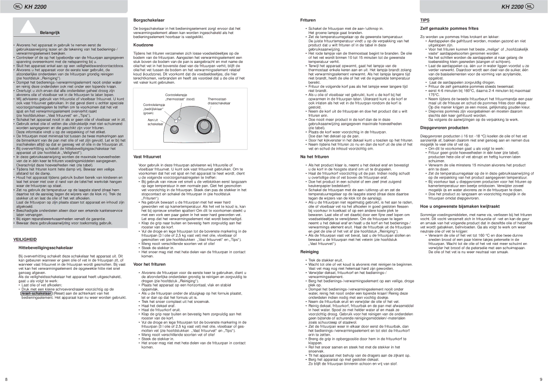 Kompernass KH 2200 manual Veiligheid, Tips 