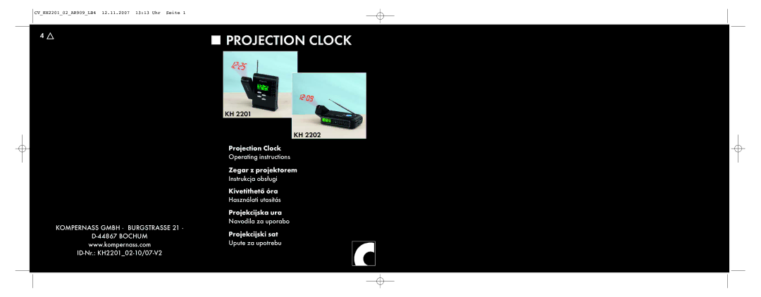 Kompernass KH 2001, KH 2202 manual Projection Clock 