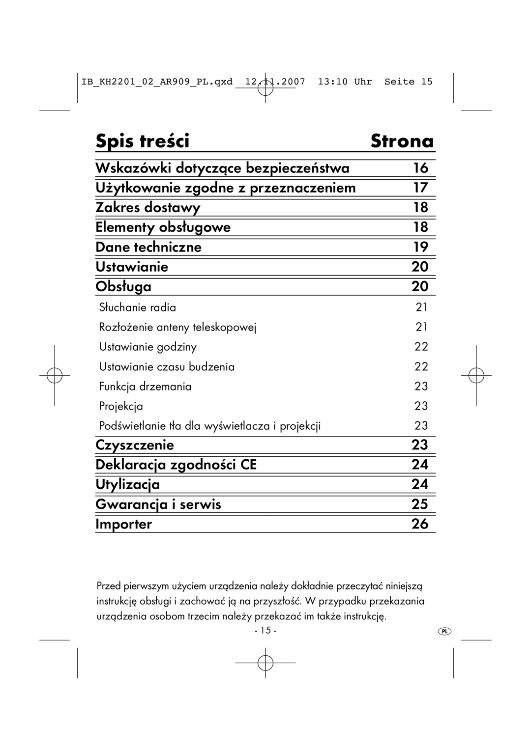 Kompernass KH 2001, KH 2202 manual Spis treści Strona 