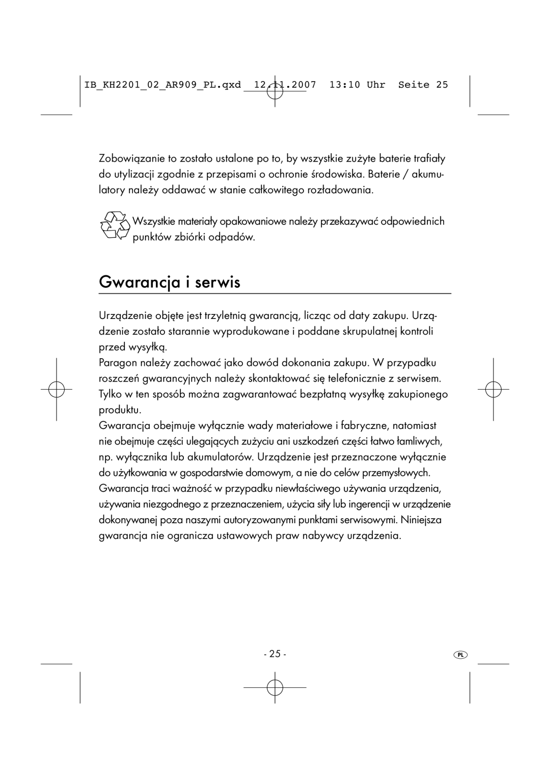 Kompernass KH 2001, KH 2202 manual Gwarancja i serwis 