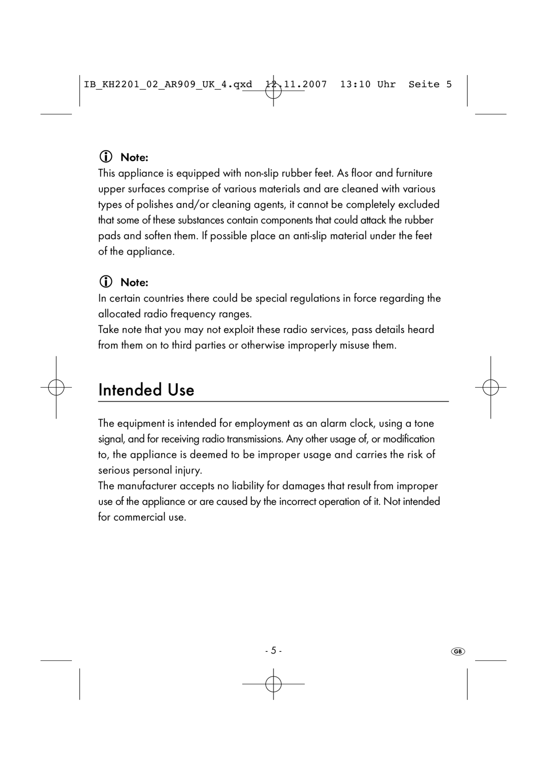 Kompernass KH 2001, KH 2202 manual Intended Use 