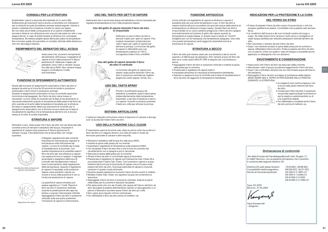 Kompernass KH 2203 Consigli PER LA Stiratura, Riempimento DEL Serbatoio DELL´ACQUA, Funzione DI Spegnimento Automatico 