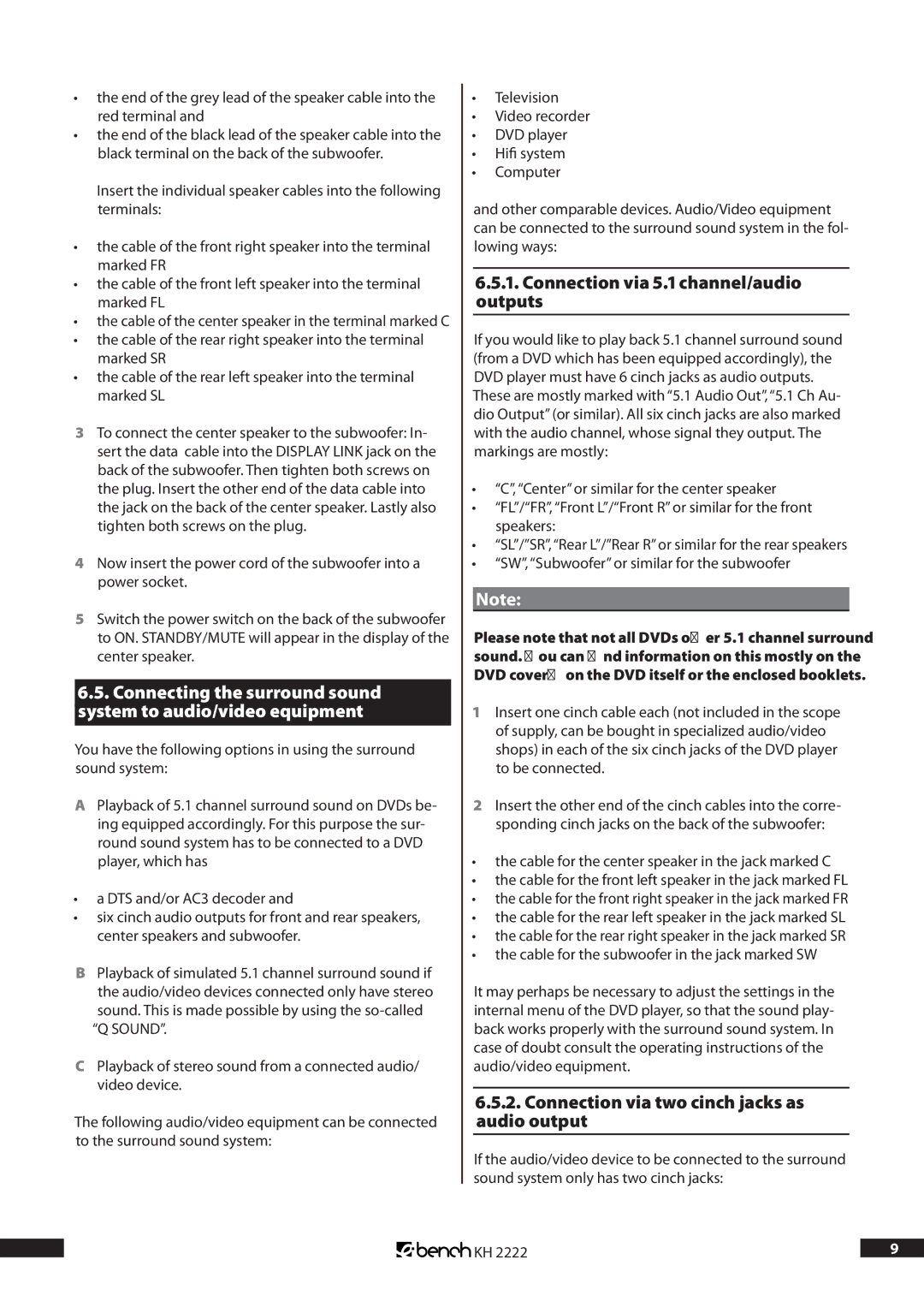 Kompernass KH 2222 manual ... Connection via . channel/audio outputs 