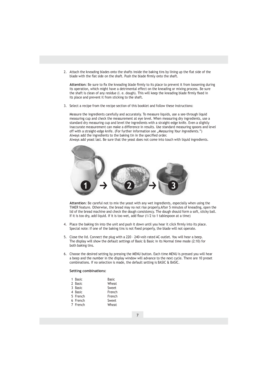 Kompernass kh 2230 manual Setting combinations, Basic, French 