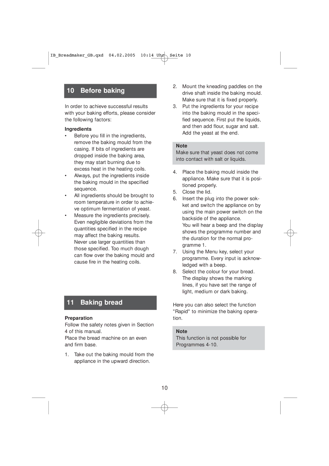 Kompernass KH 2231 operating instructions Before baking, Baking bread, Ingredients, Preparation 