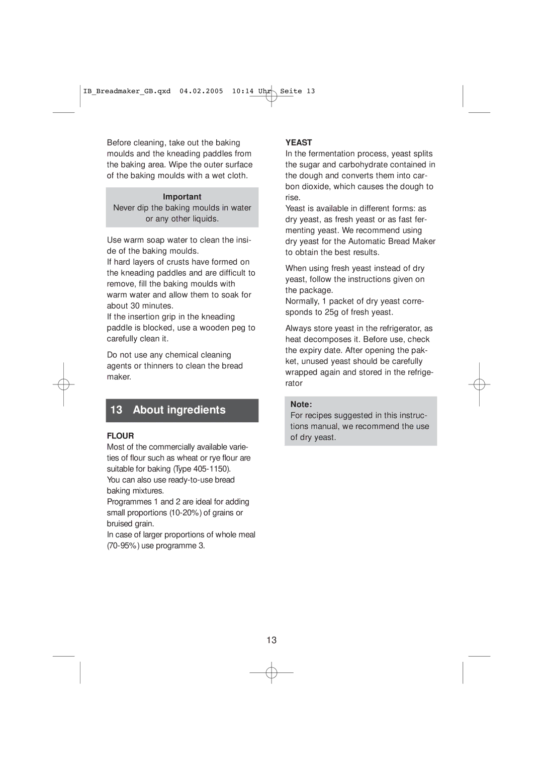 Kompernass KH 2231 operating instructions About ingredients, Flour 