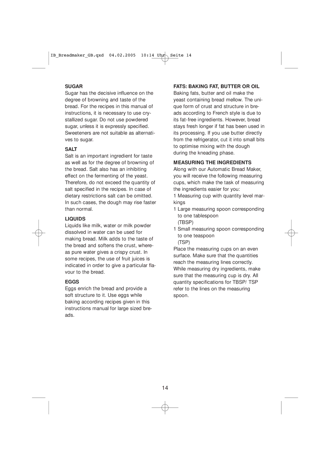 Kompernass KH 2231 operating instructions Sugar 