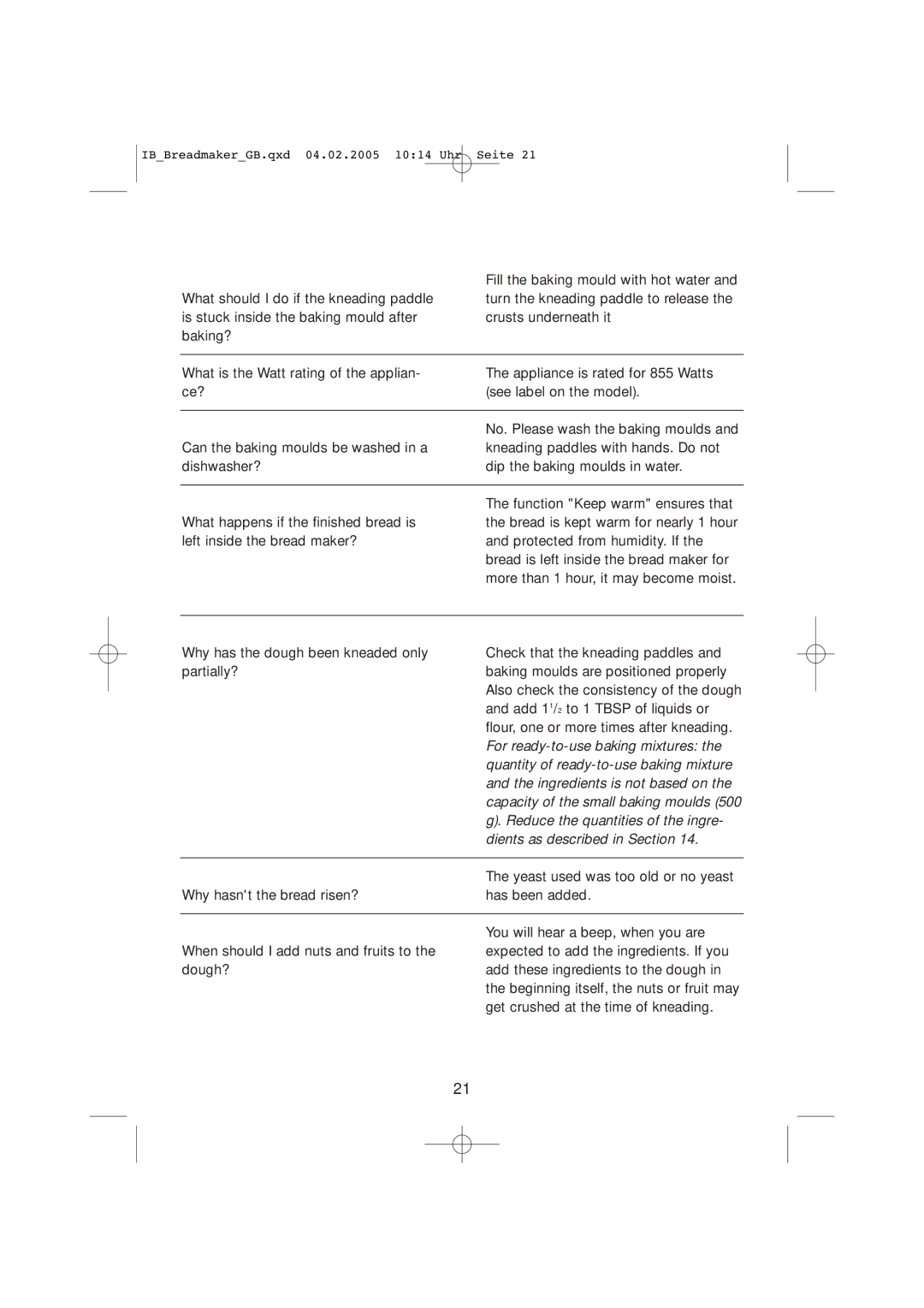 Kompernass KH 2231 operating instructions IBBreadmakerGB.qxd 04.02.2005 1014 Uhr Seite 