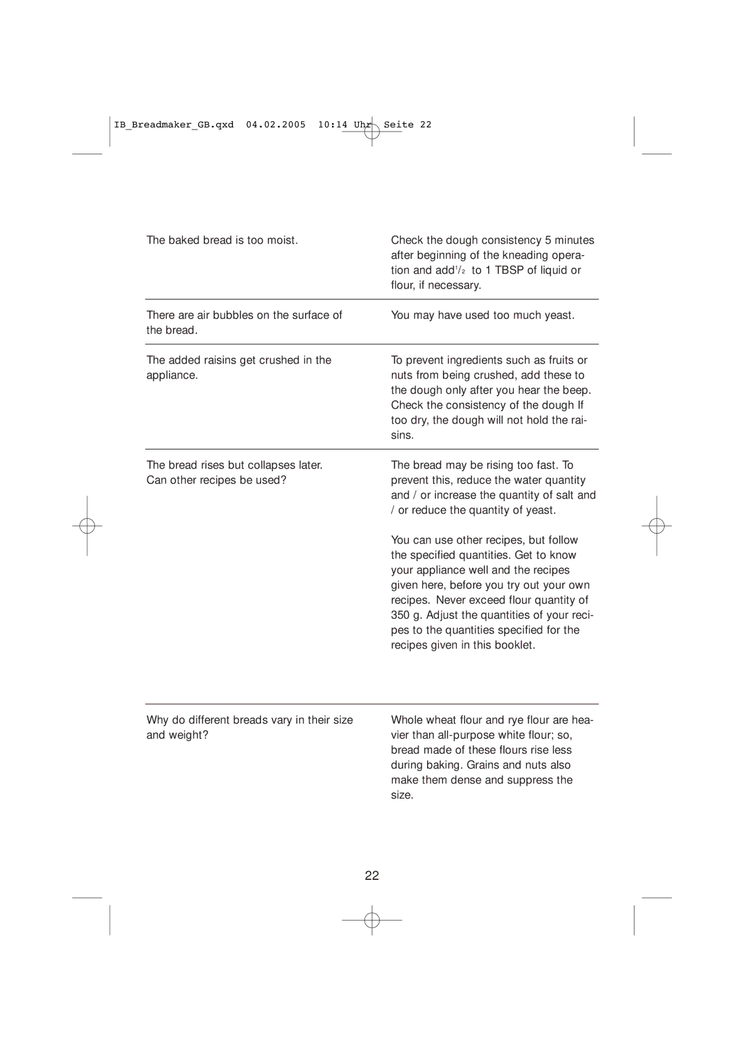 Kompernass KH 2231 operating instructions IBBreadmakerGB.qxd 04.02.2005 1014 Uhr Seite 