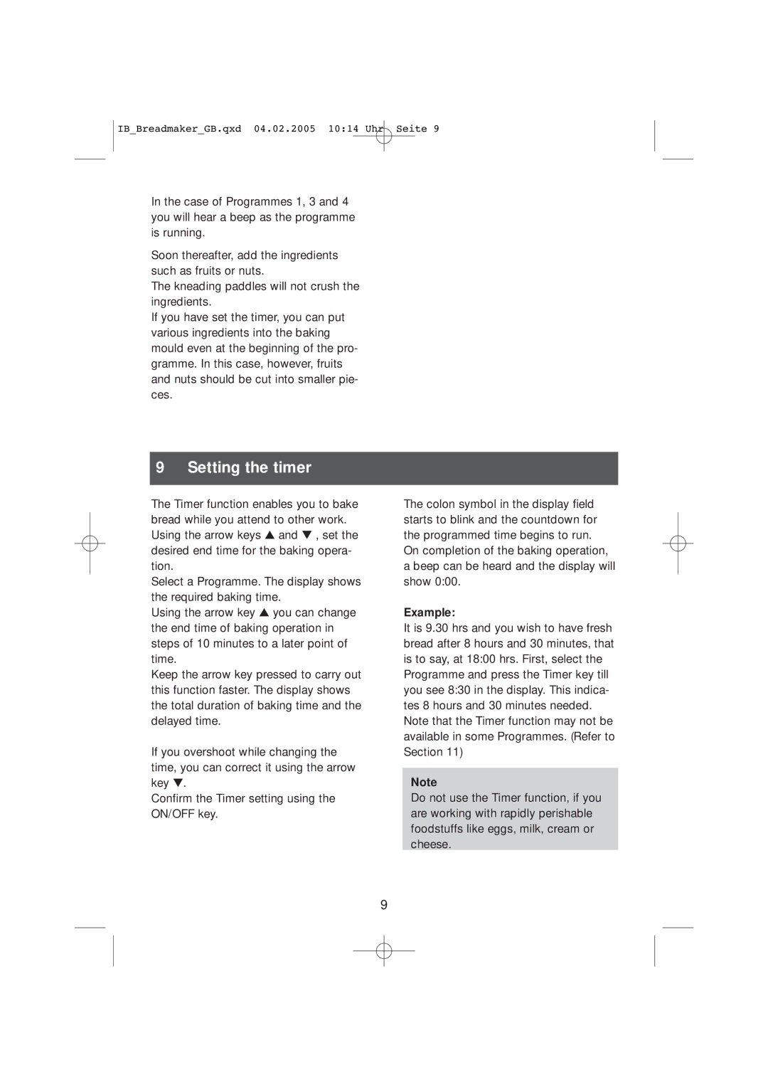 Kompernass KH 2231 operating instructions Setting the timer, Example 